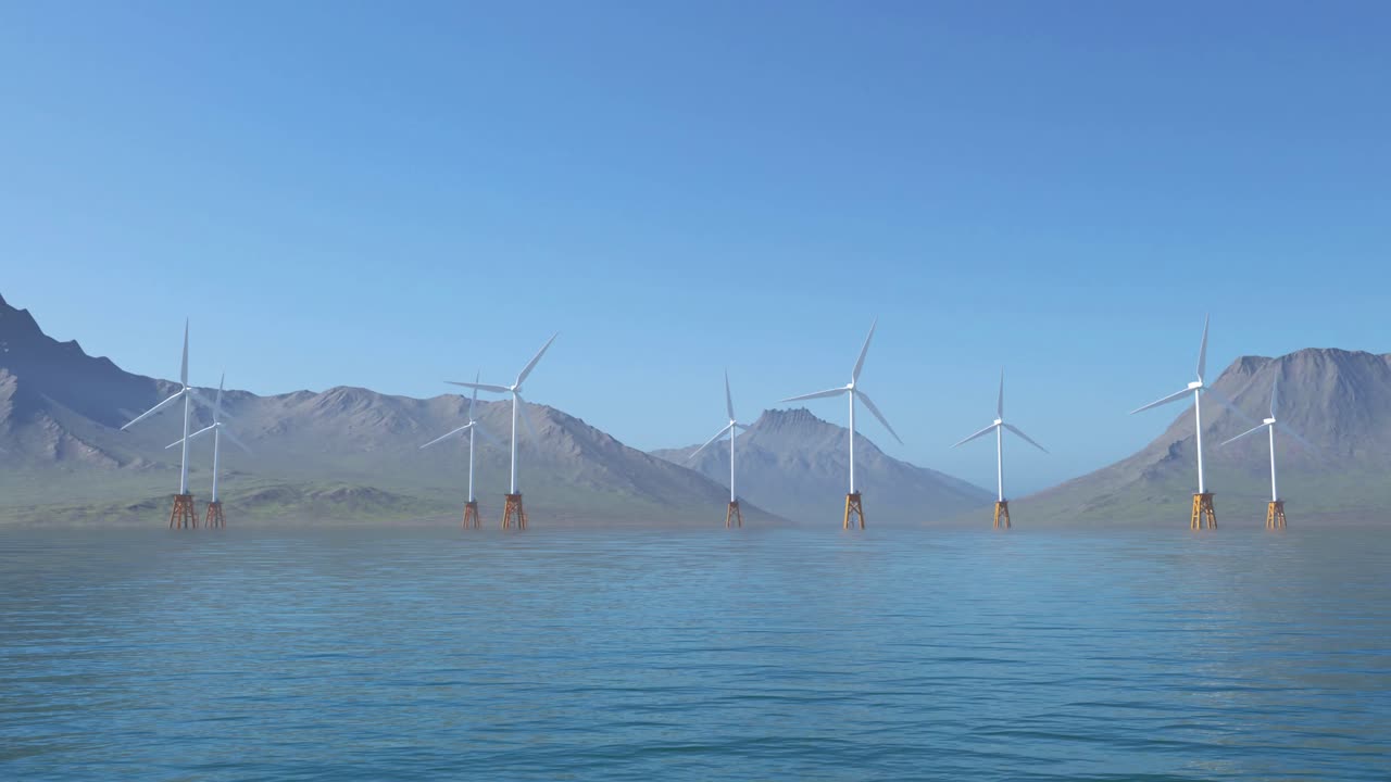 Premium stock video - An offshore windmill farm in the water. multiple ...