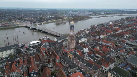 new tower at kampen city skyline aerial view from the river ijssel