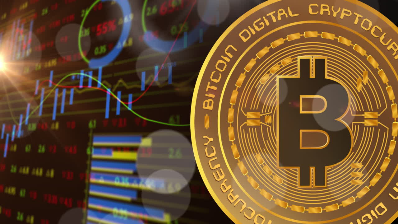 animación del procesamiento de datos financieros sobre el oro bitcoin