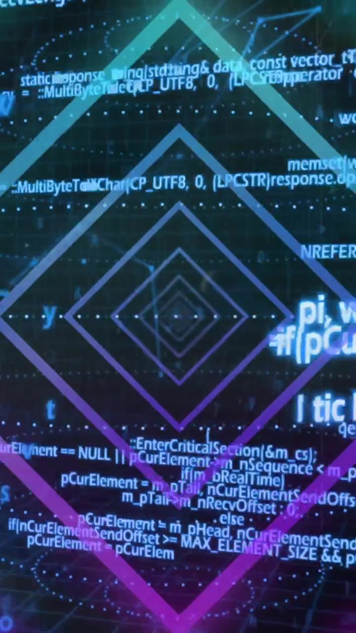 Animation von Formen und Datenverarbeitung auf schwarzem Hintergrund