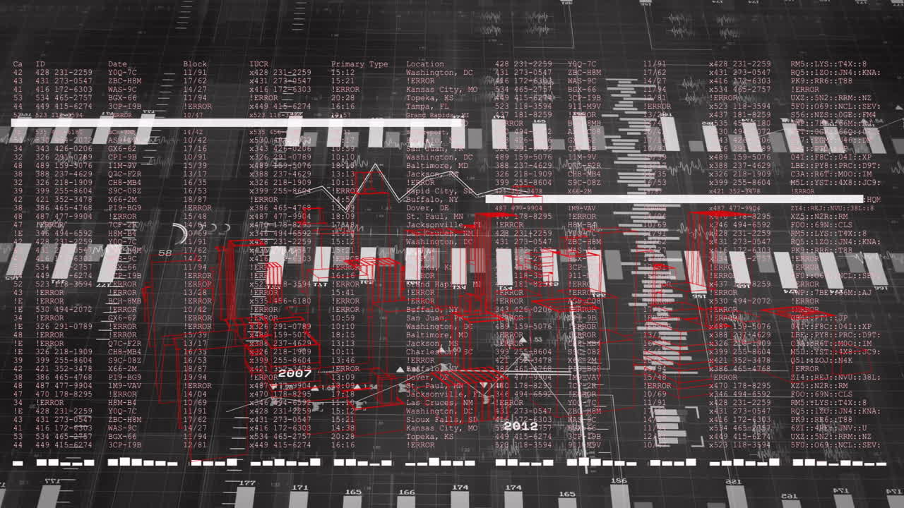 animación de datos financieros y análisis del mercado de valores sobre un fondo negro y rojo