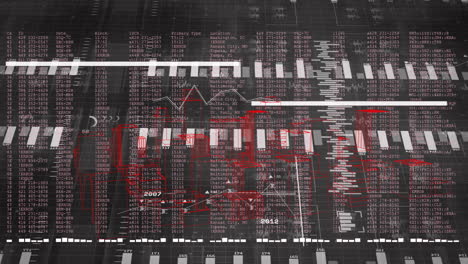 financial data and stock market analysis animation over black and red background