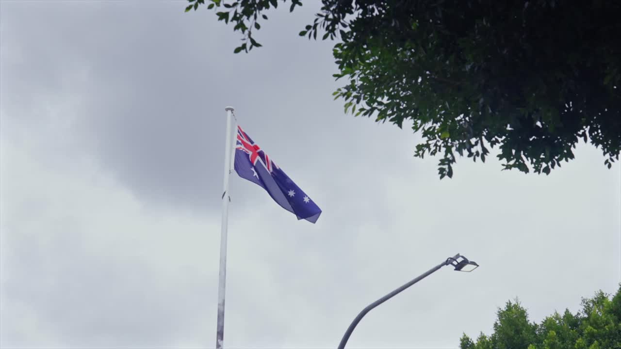 Australian flag on a flag pole in Moree, New South Wales, Australia