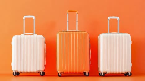 three suitcases on orange background