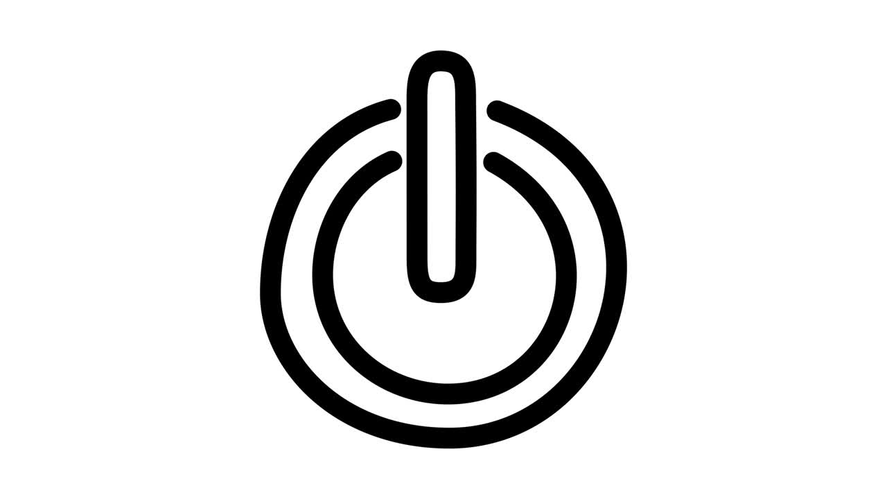 파워 버튼 아이콘 애니메이션, 모션 그래픽, 4k 비디오, 모션 일러스트레이션, 표지, 아웃라인, 도들 스타일, 알파 채널