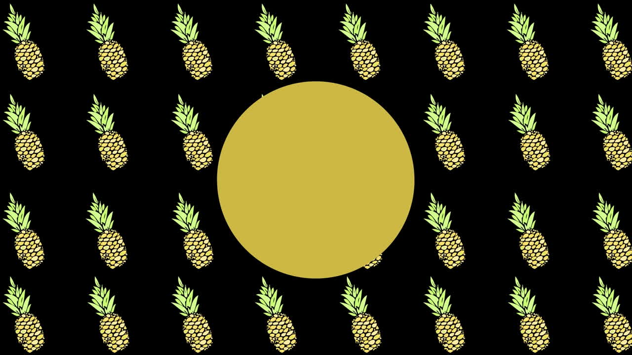 검은색 배경에 있는 파인애플 위에 노란색 점의 애니메이션