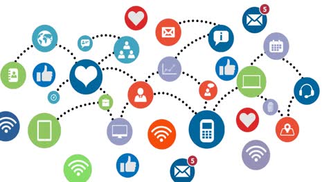 animation of network of connections with icons on white background