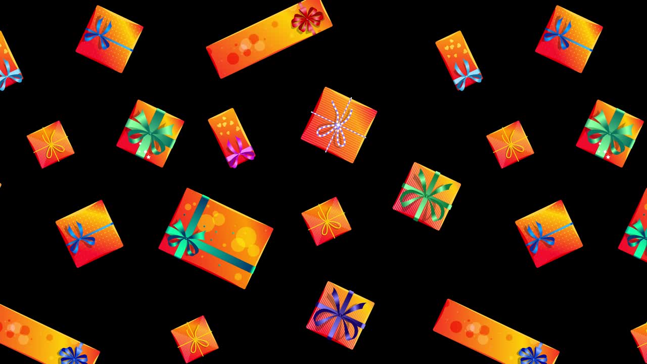 Festive colorful Animation of gift boxes with bows and ribbons rotating with ALPHA channel. Christmas presents. Concept for sales and discounts. Happy birthday or Valentine day. looped stock footage