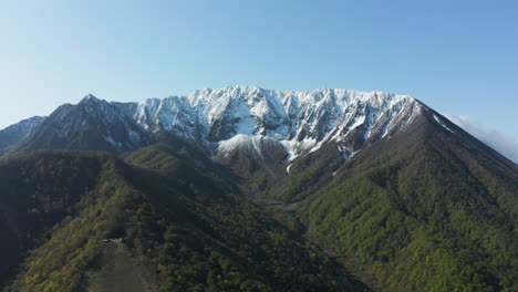 wide aerial view of mt daisen with snowy peak