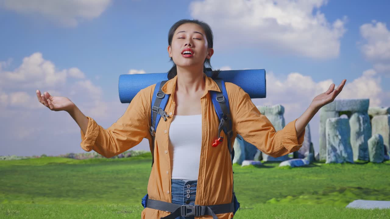 Woman Hiking at Stonehenge