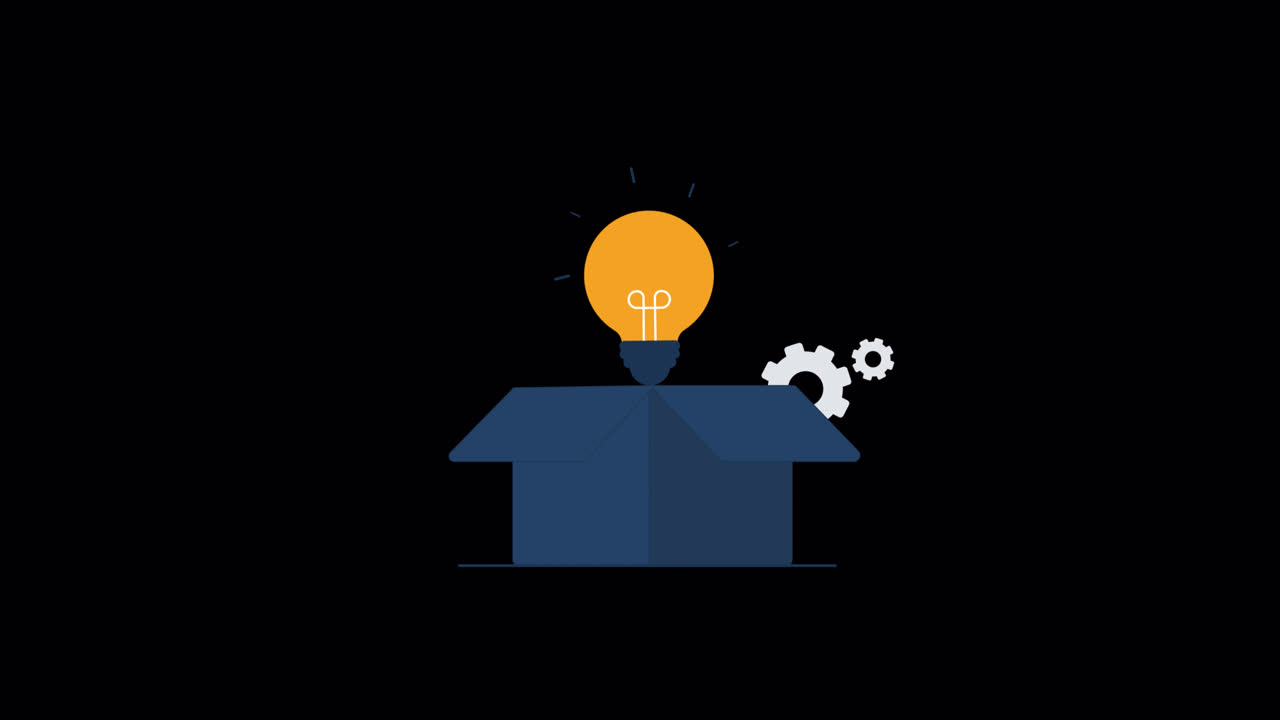 Animated Light Bulb and Gears Emerging from a Box