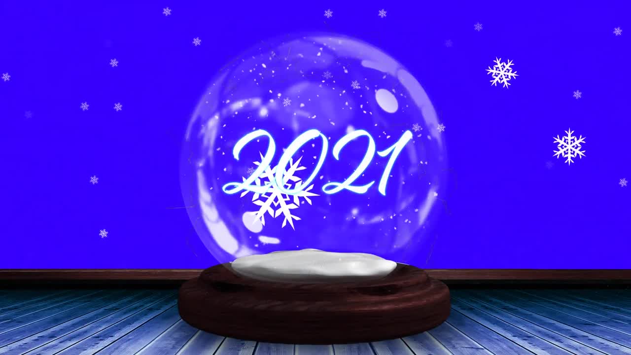 2021 년의 애니메이션 스노우 글로브에서 떨어지는 별과 눈이 떨어지는