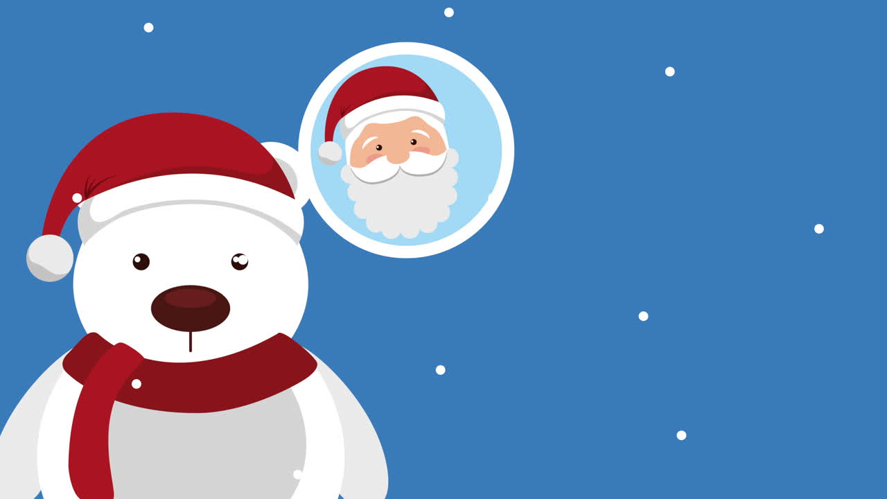 feliz tarjeta de navidad con oso polar y papá noel