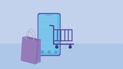 online commerce animation with smartphone and shopping bag