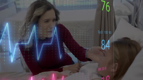 animación de procesamiento de datos sobre una doctora caucásica con una paciente
