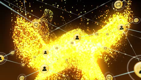 animation of network of connections of user icons on yellow background