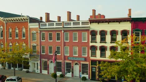 drone drop down shot of downtown palmyra new york