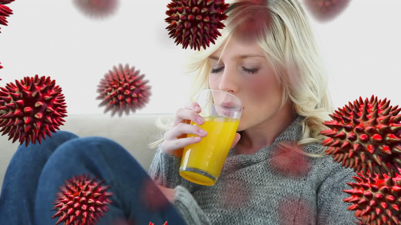 virus rojos y mujer enferma