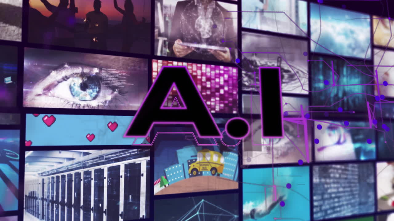 animación de texto ai a través de una interfaz digital con videos