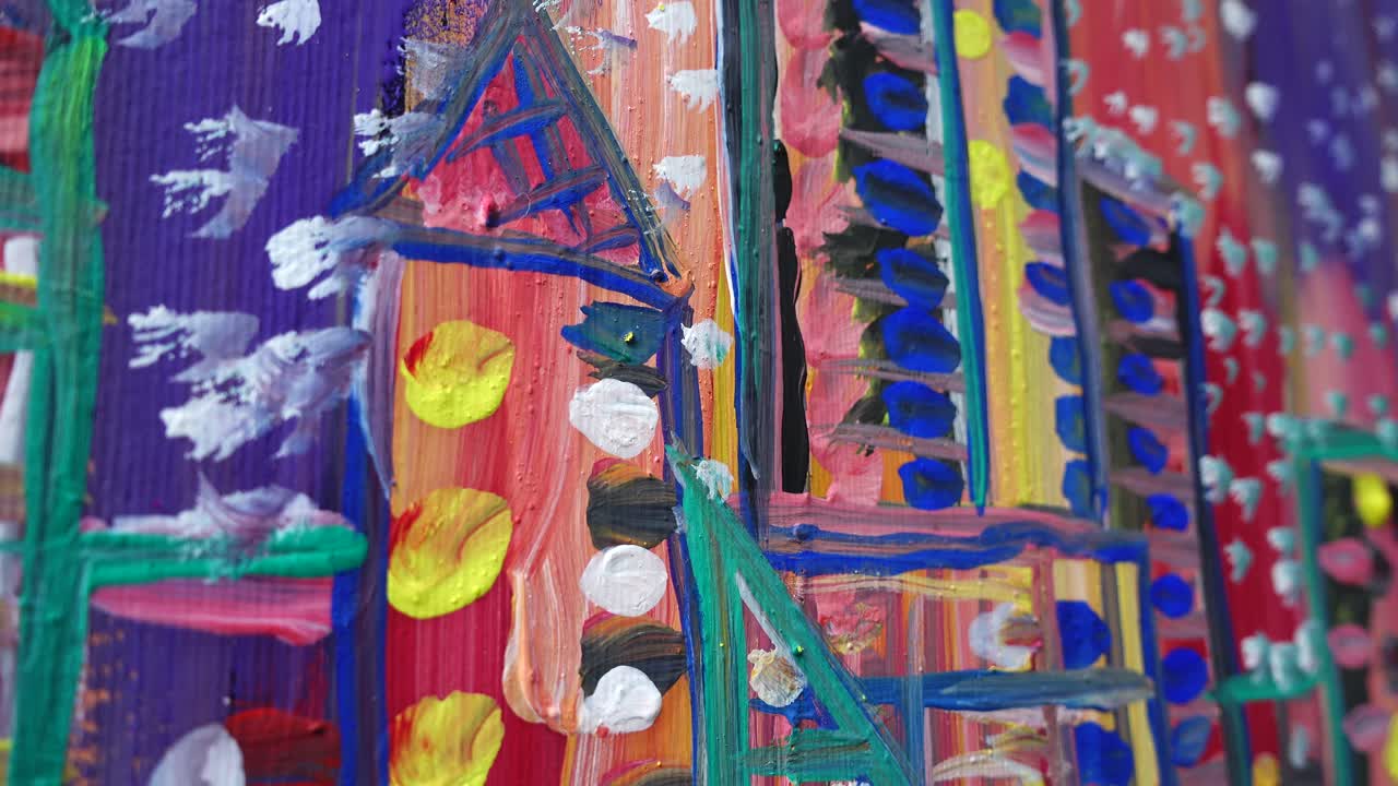 Desenho abstrato pintado com guache. Filmagem de uma imagem em movimento