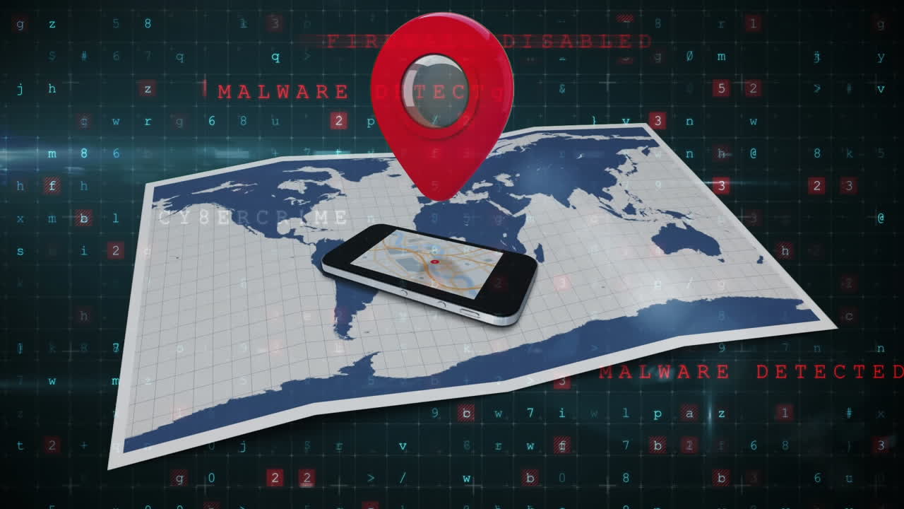 animación de un mapa del mundo en papel y un teléfono con un pin de ubicación