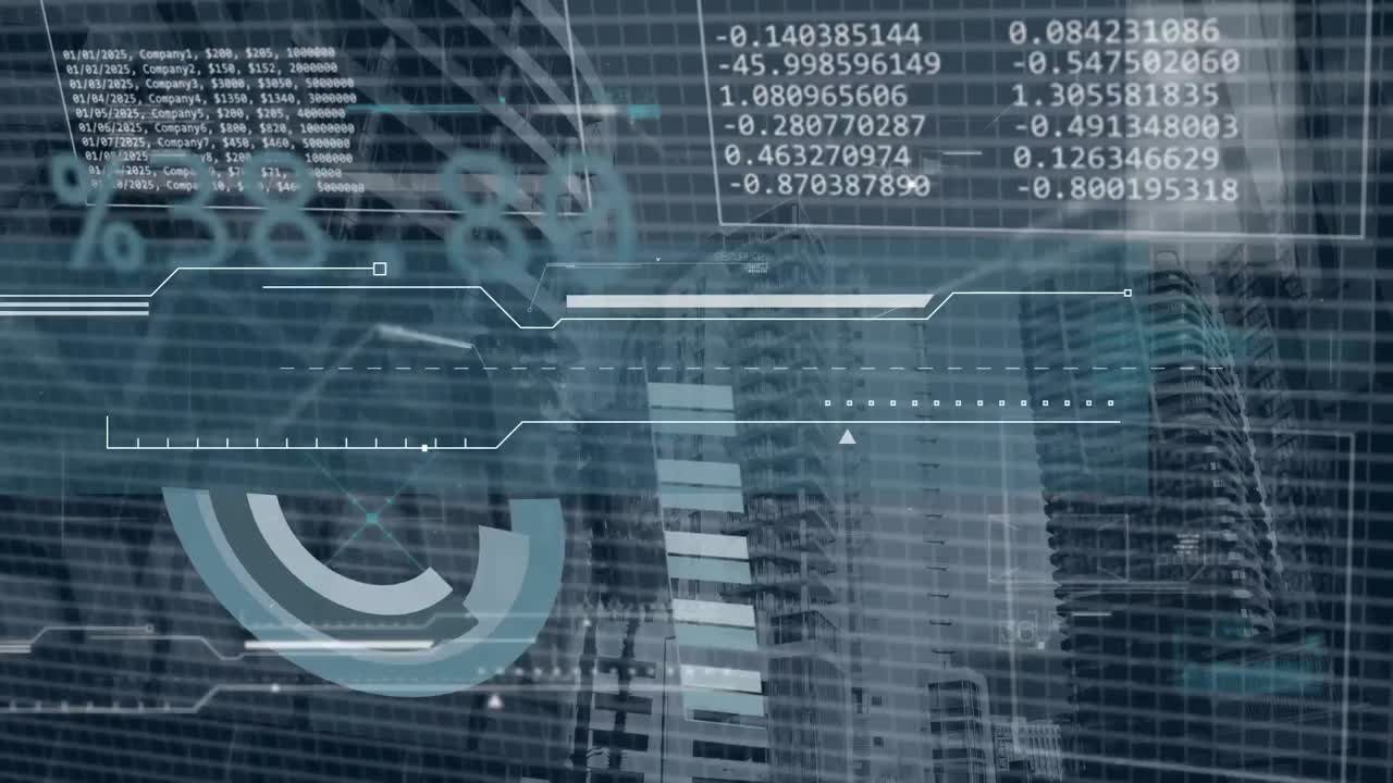 Animation of financial data processing over city