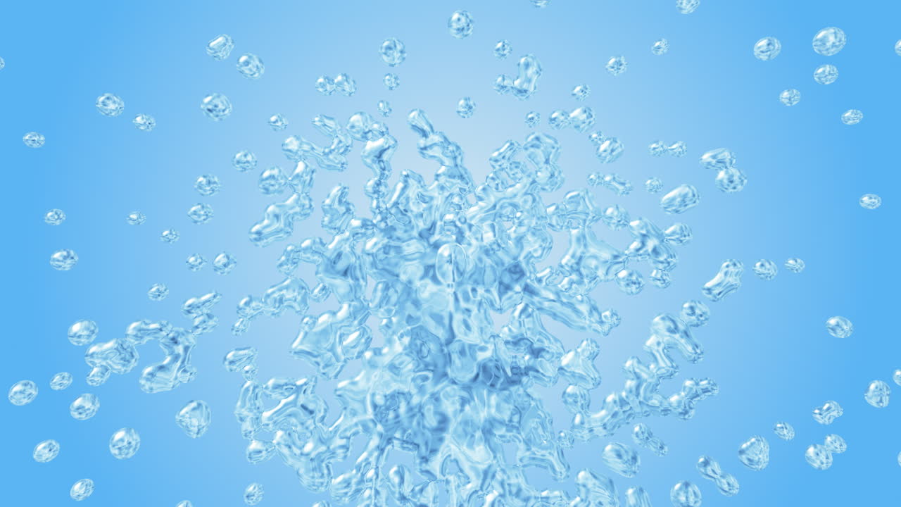 Goccia d'acqua dinamica che esplode e schizza su sfondo blu