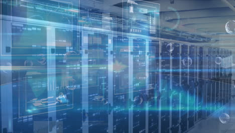animation of data processing over server room