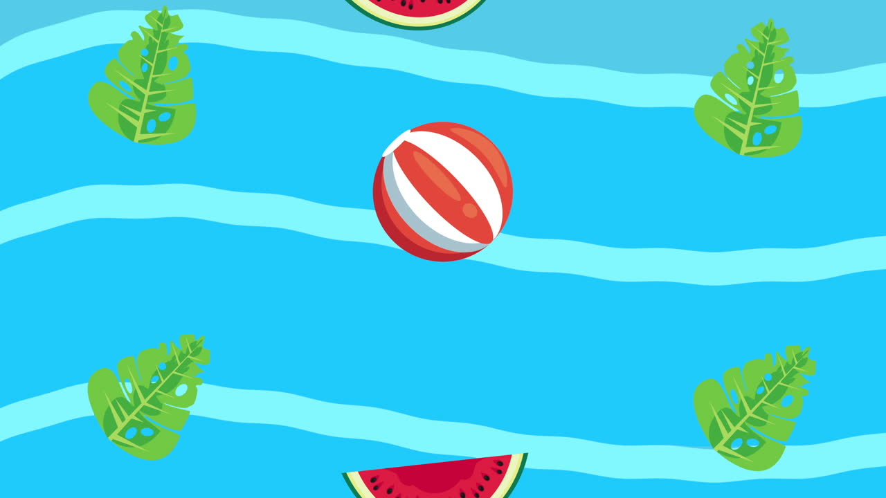 summer holiday season with balloons beach and watermelons in sea water