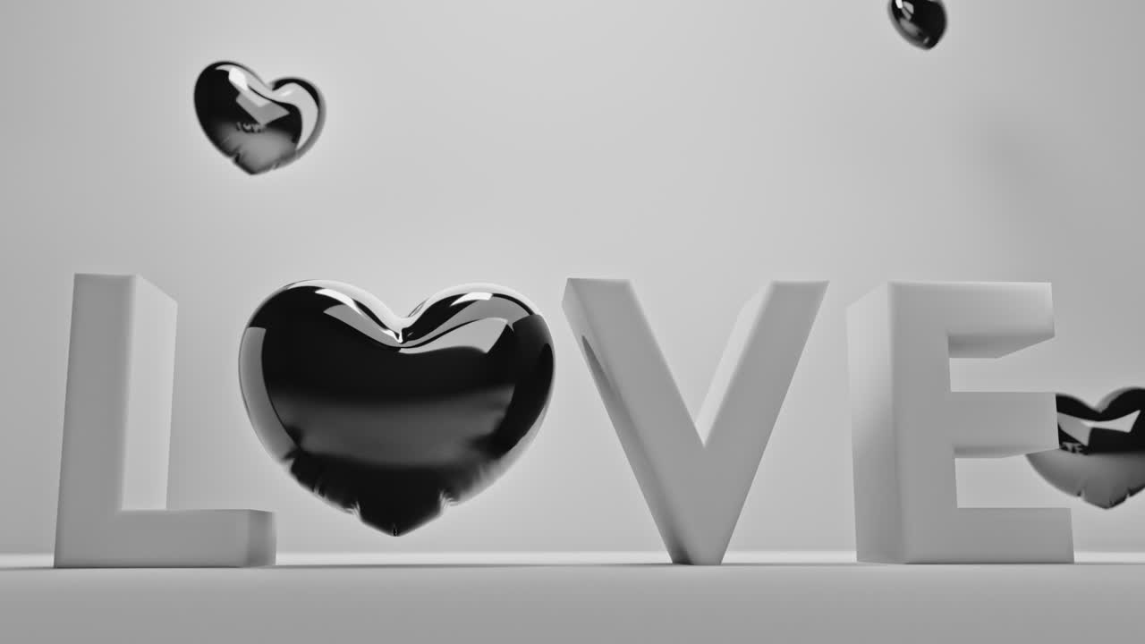 White love letters sign with the black heart instead of "O" letter