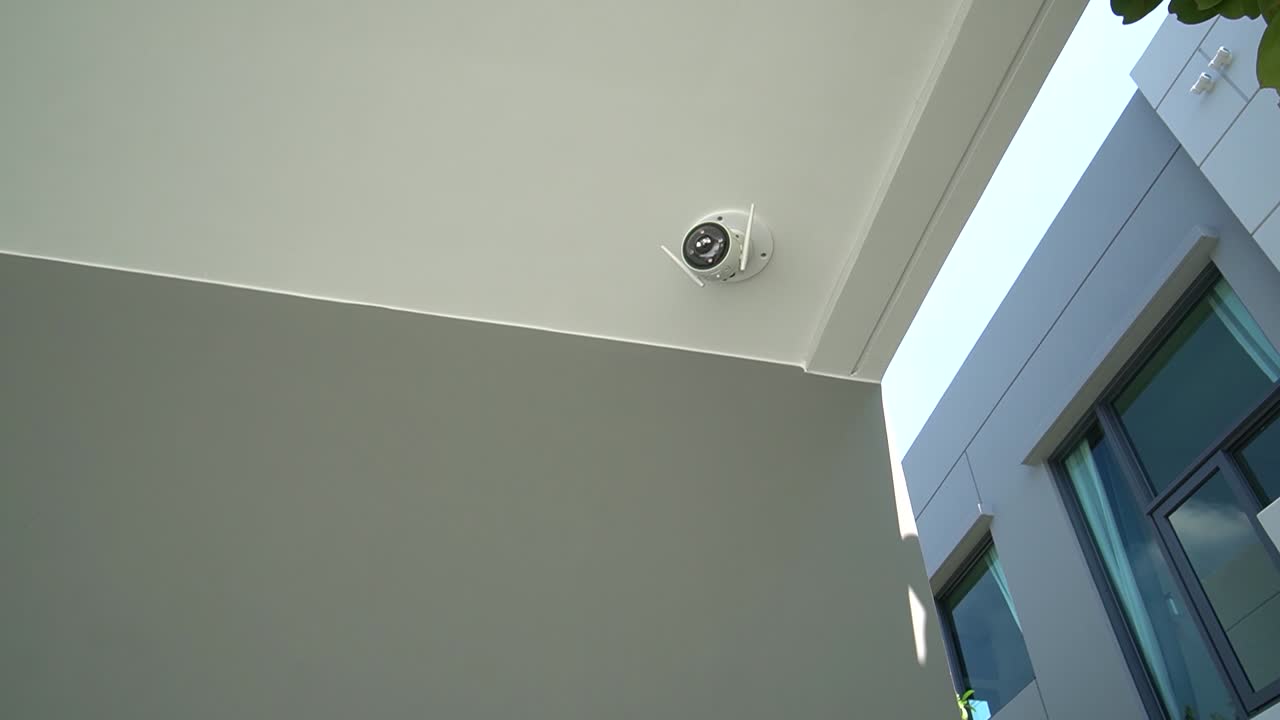 White Outdoor CCTV Camera On Celling, No People