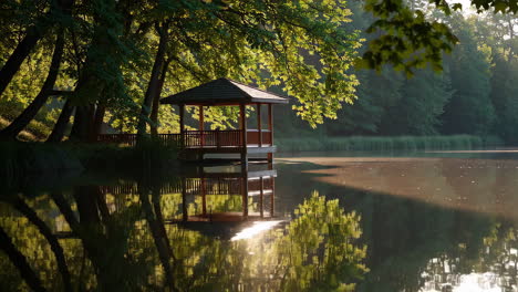 peaceful morning at the lakeside gazebo