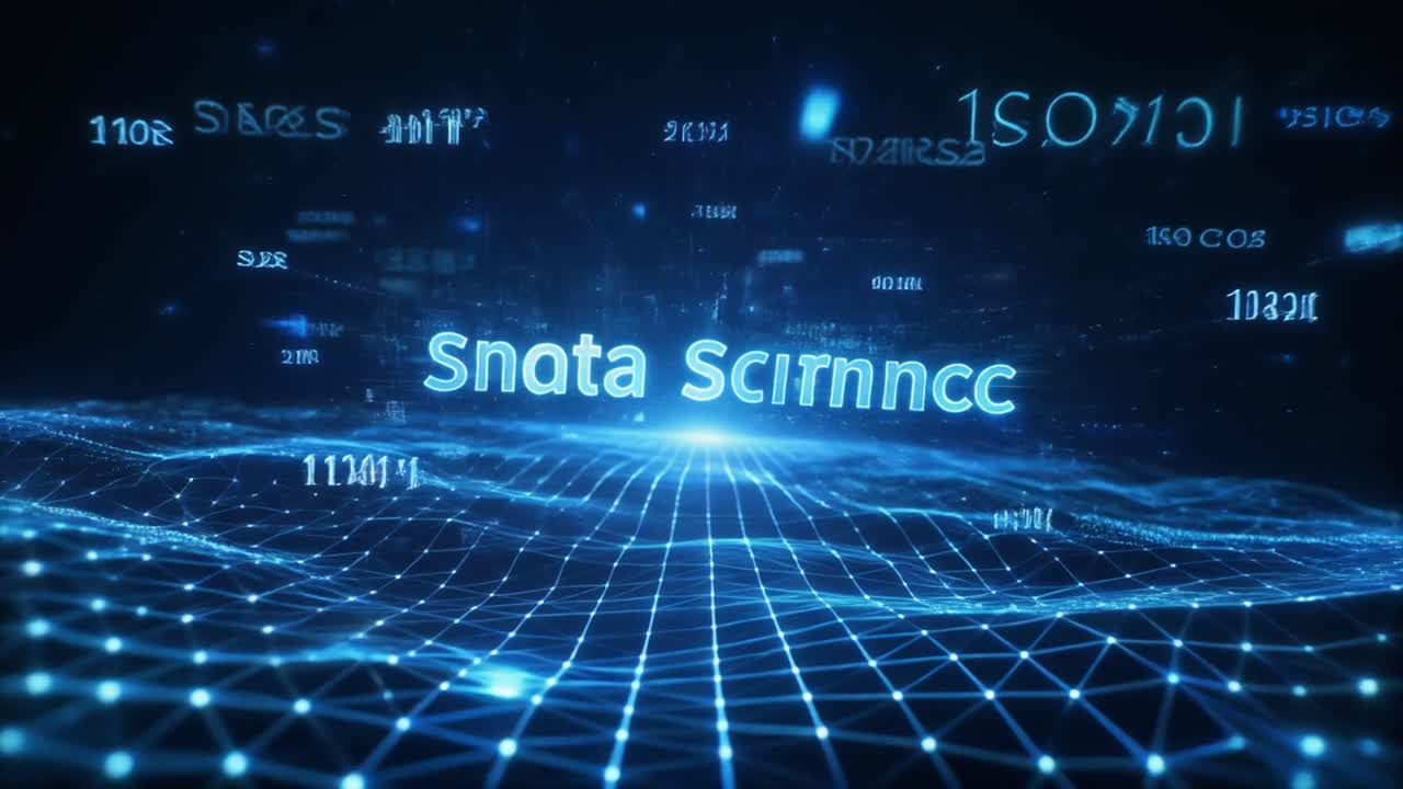 Abstract Digital Grid Landscape with Glowing Data Elements