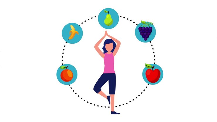 female athlete with healthy lifestyle icons animation