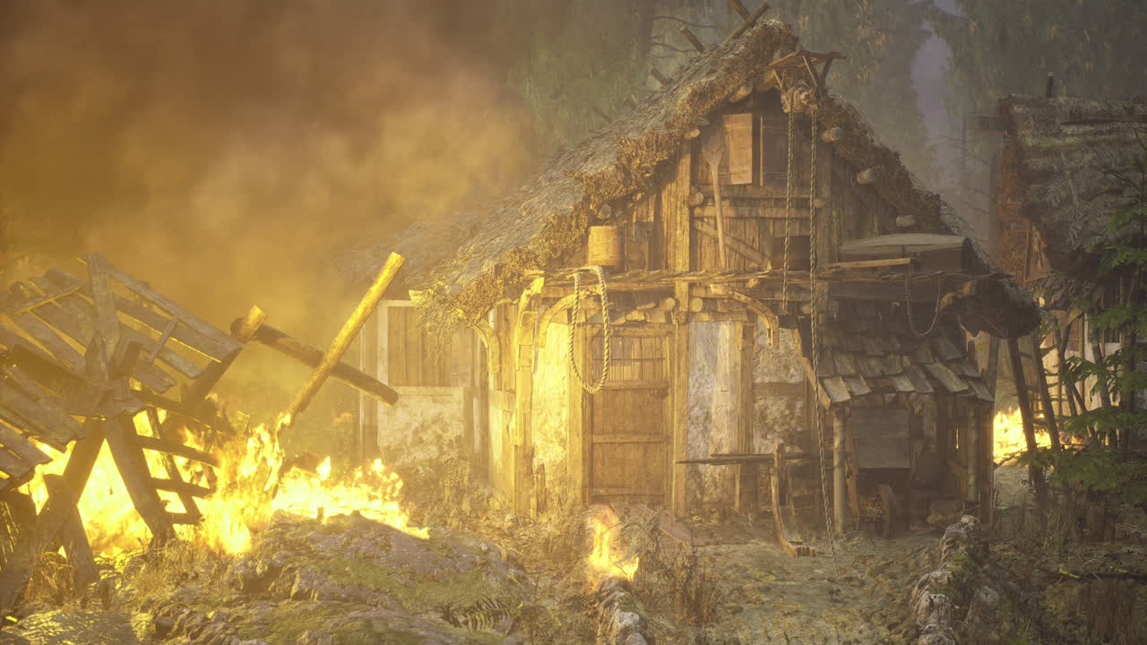 불타는 중세 마을