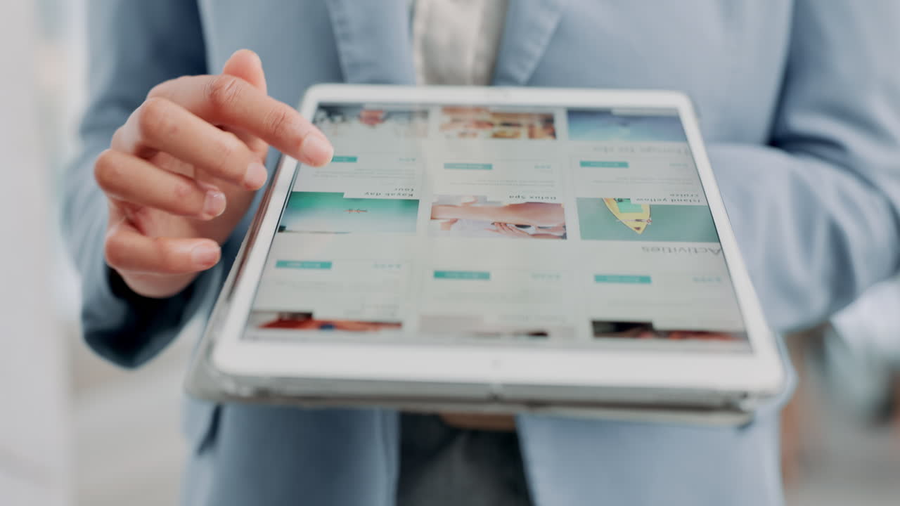Woman using tablet to plan vacation