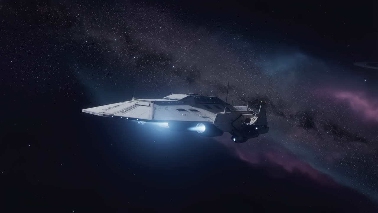 Futuristic Spaceship Flying Through Starry Space