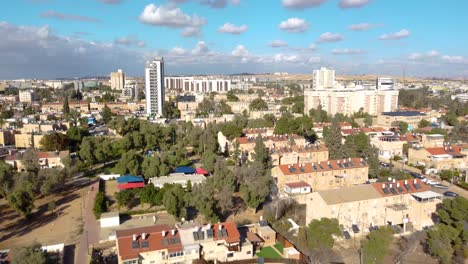 flight backward over beer sheva city at winter