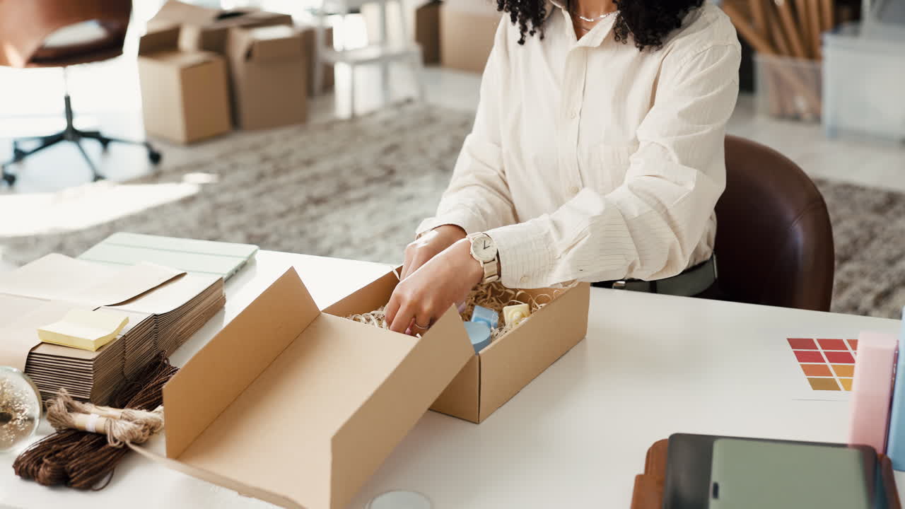 Woman Packaging Products in a Cardboard Box for Shipping