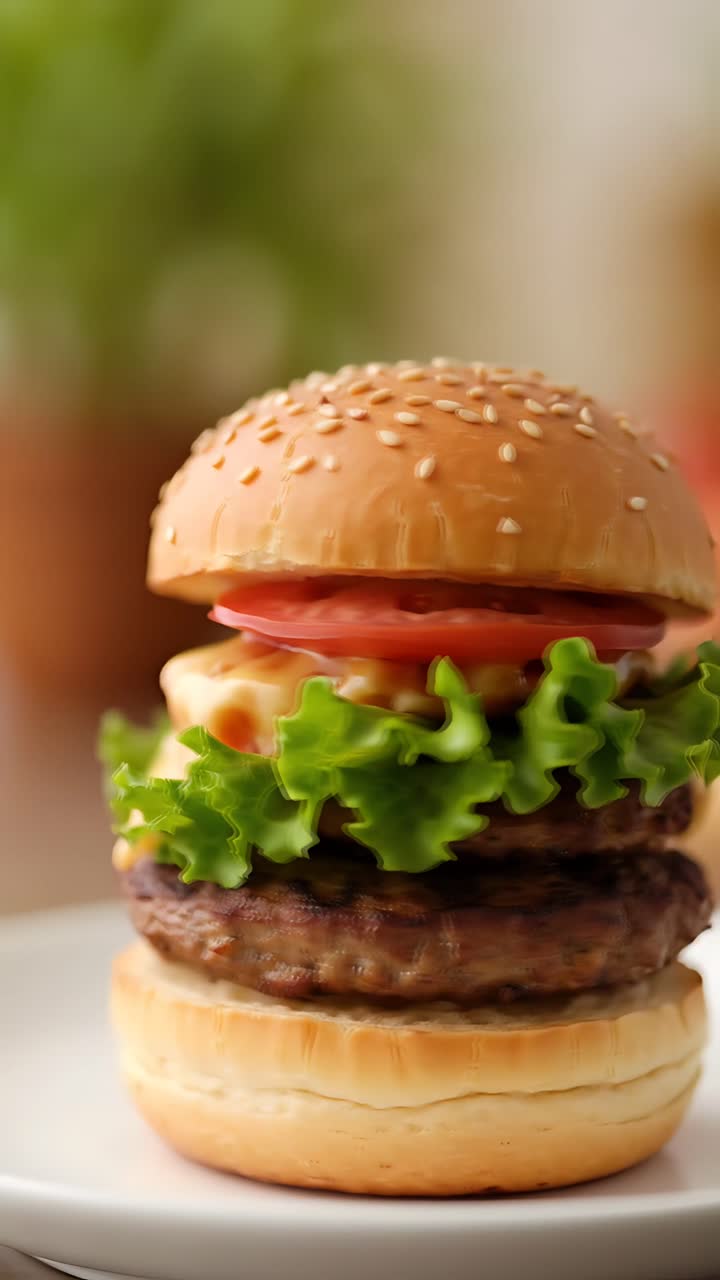 Hamburger Succoso Primo Piano Sfondo Bokeh 4K