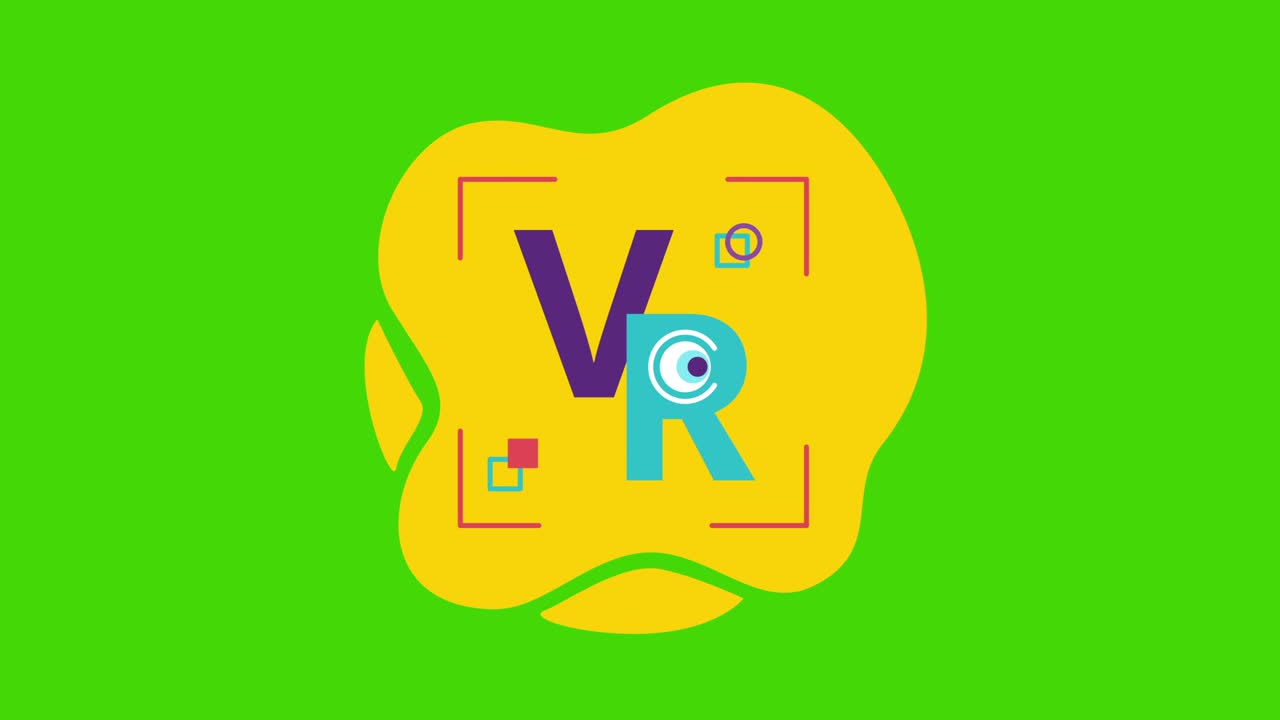 video en 4k del logotipo de realidad virtual de dibujos animados en fondo verde.