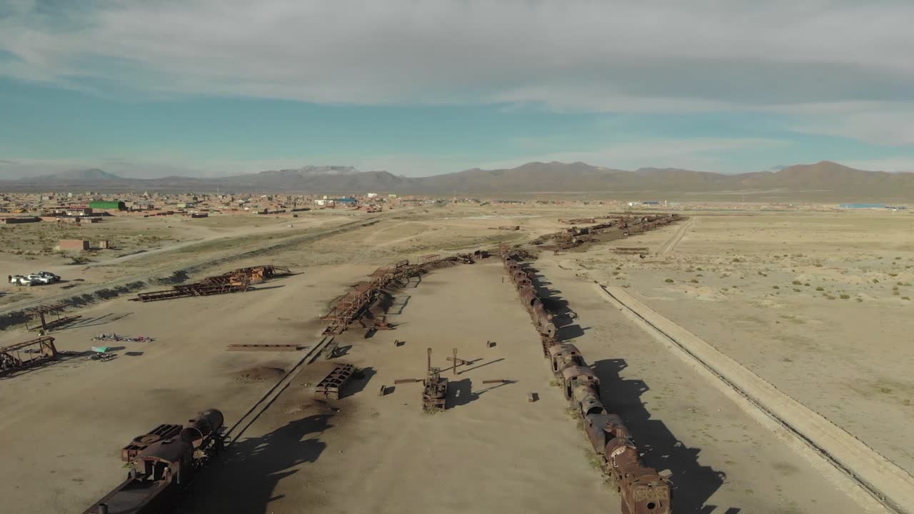 Aerial View of the Uyuni Train Cemetery in Bolivia