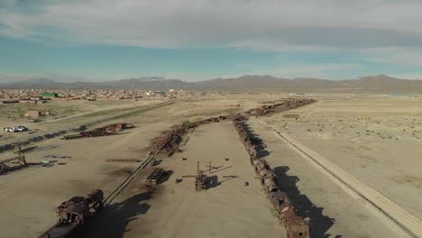 aerial view of the uyuni train cemetery in bolivia