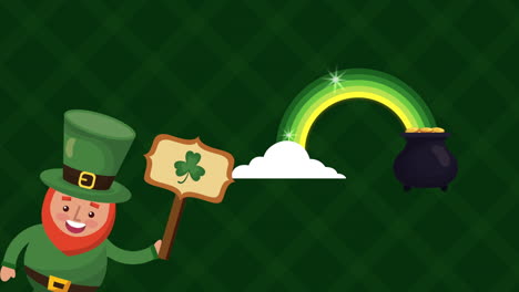 st patricks day animated card with elf and treasure cauldron