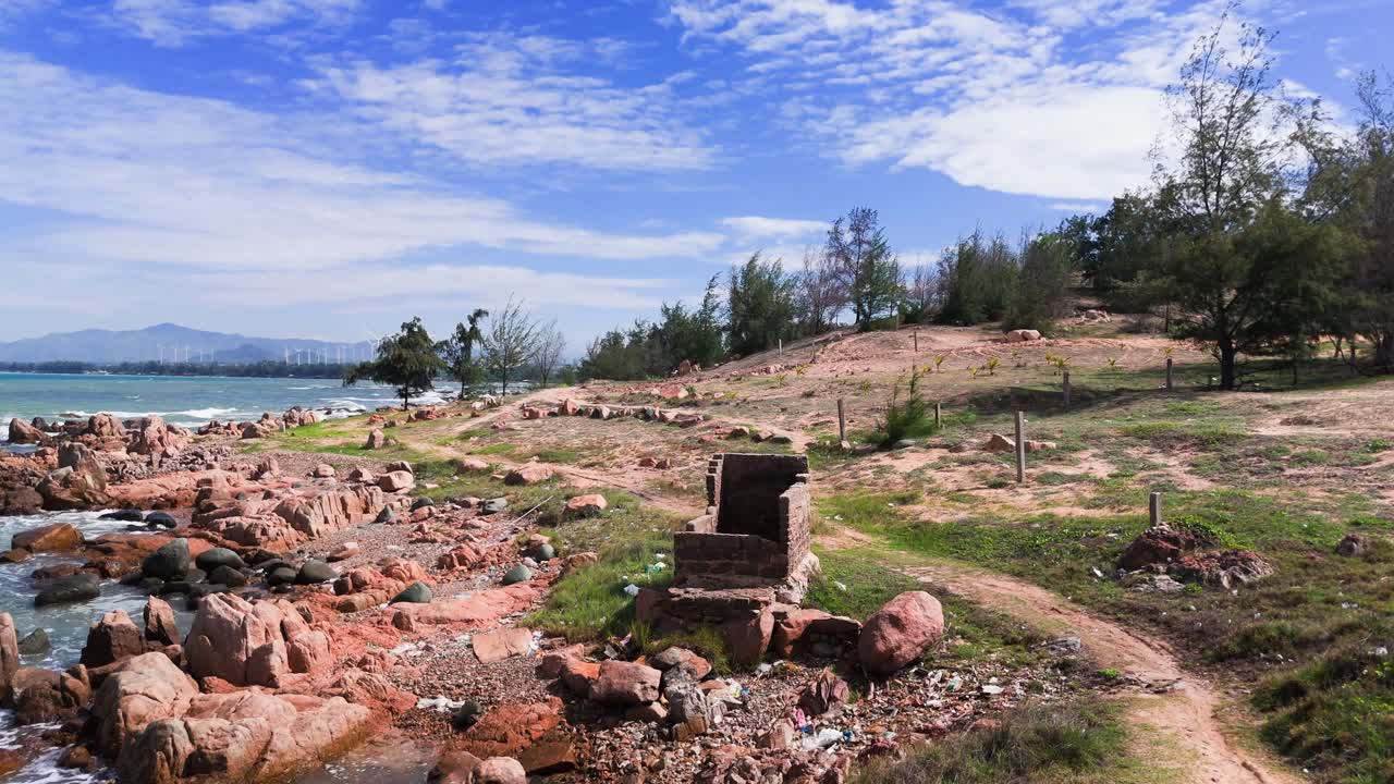 Aerial View Tilt of the Rocky on the Beach in Lam Dong