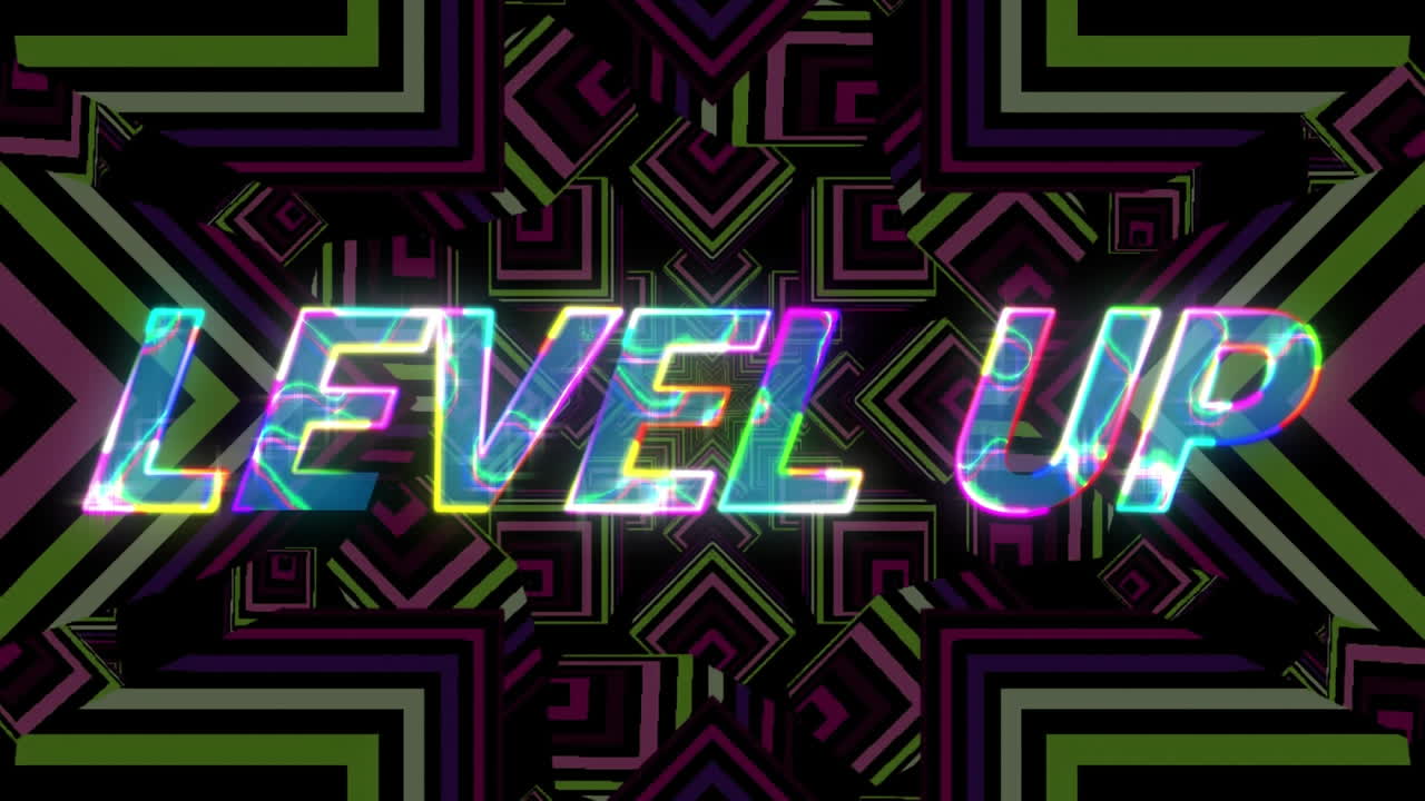 비디오 컴퓨터 게임 화면에서 단어의 레벨을 올리는 애니메이션