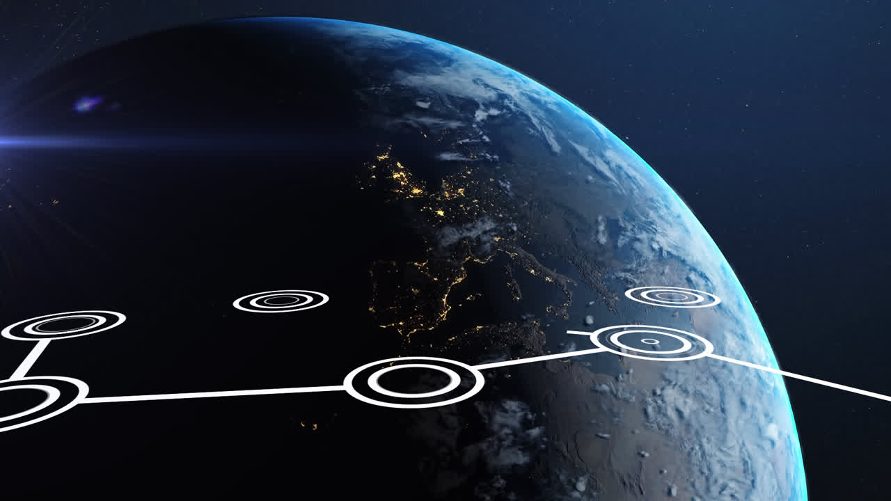 animación de las conexiones de la red con iconos en todo el mundo sobre fondo azul