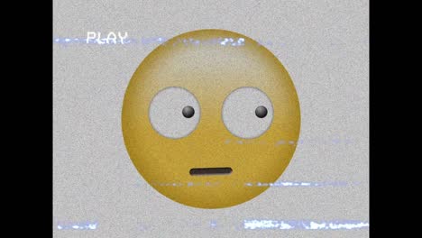 Digital-animation-of-vhs-glitch-effect-over-confused-face-emoji-against-black-background