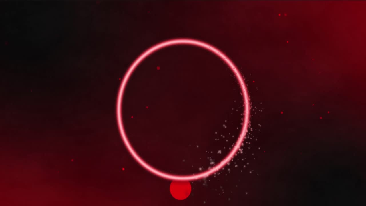 빨간색과 검은색 디지털 공간 위에 있는 네온 원의 애니메이션