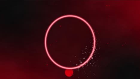 animation of neon circle over red and black digital space with dots